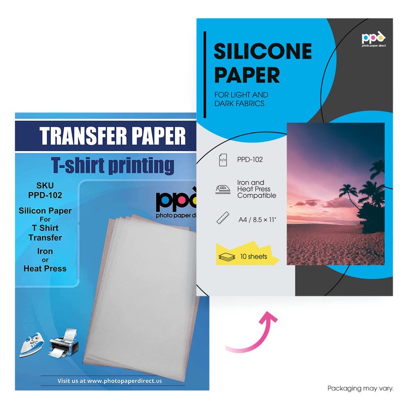 PPD Silicone Paper for Heat Transfer, 8.5 x 11 inch Protective Sheet Cover for use with Iron or Heat Press Machine for T Shirts, Non Stick & Reusable (10 Pack) - Image 2