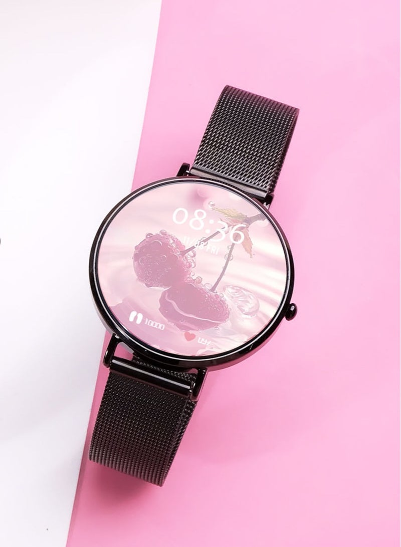 Telzeal LOLA-6 Round Shape Ultra-Slim Smartwatch with 3 Interchangeable Straps and Charging Cable Designed for Ladies Black - Image 2