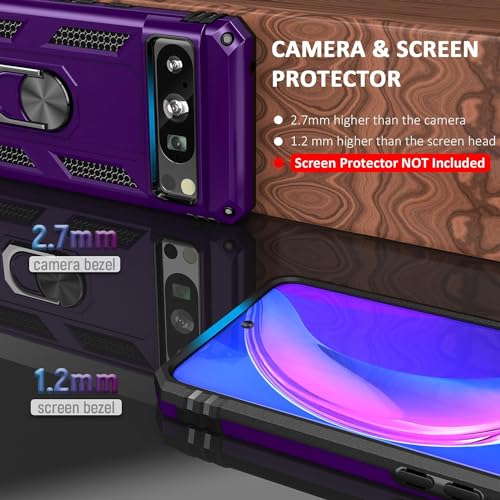 Realcase Google Pixel 8 Pro Back Cover Case | Heavy Duty Dual Layer Hybrid Shock Proof Armor Defender Ring Case Back Cover For Google Pixel 8 Pro 5G (Purple) - Polycarbonate - Image 2