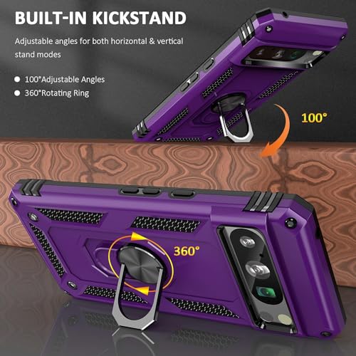 Realcase Google Pixel 8 Pro Back Cover Case | Heavy Duty Dual Layer Hybrid Shock Proof Armor Defender Ring Case Back Cover For Google Pixel 8 Pro 5G (Purple) - Polycarbonate - Image 3