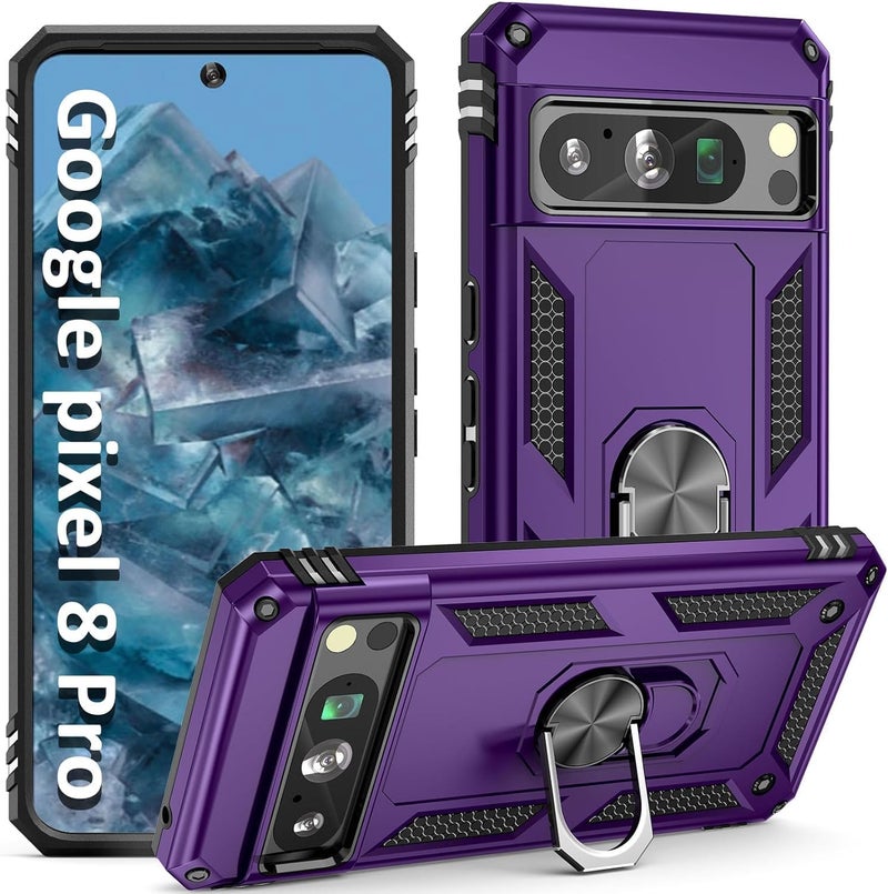 Realcase Google Pixel 8 Pro Back Cover Case | Heavy Duty Dual Layer Hybrid Shock Proof Armor Defender Ring Case Back Cover For Google Pixel 8 Pro 5G (Purple) - Polycarbonate - Image 1