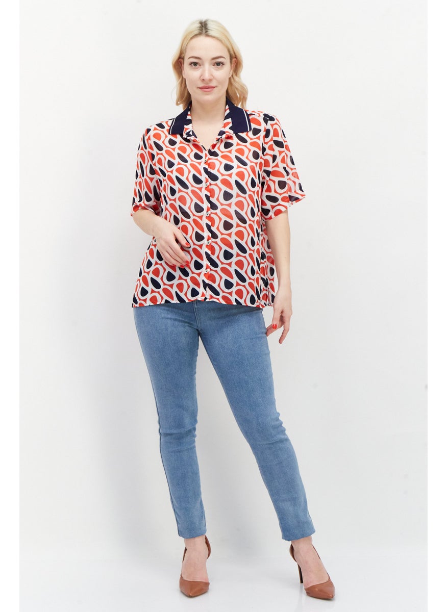 Women Spread Collar Short Sleeves Allover Print Blouse, Red Combo - pzsku/Z064C3B09ECFEDB8D62E1Z/45/_/1724351065/d509c7f7-8c25-4799-8f65-5b168b01a88f