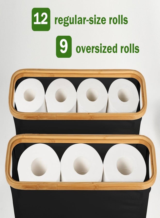 Vathery Toilet Paper Basket, Toilet Paper Storage with Lid - Bamboo Toilet Paper Holder, Bathroom Organizer for Toilet Tissue, Free Standing Toilet Paper Storage Bin with Handle - Image 4