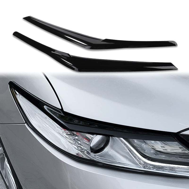 CKE for 8th Gen Camry Compatible with Toyota Camry 2024 2023 2022 2021 2020 2019 2018 Accessories Aggressive Look Car Exterior Headlight Eyebrow Eyelid Cover Trim Glossy Black