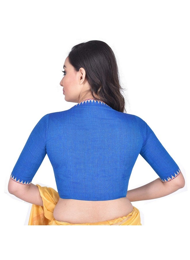 RENE Women's Cotton Embroidered Half Sleeve Blouse (D-005183-BLUE-42_Blue_42) - Image 3