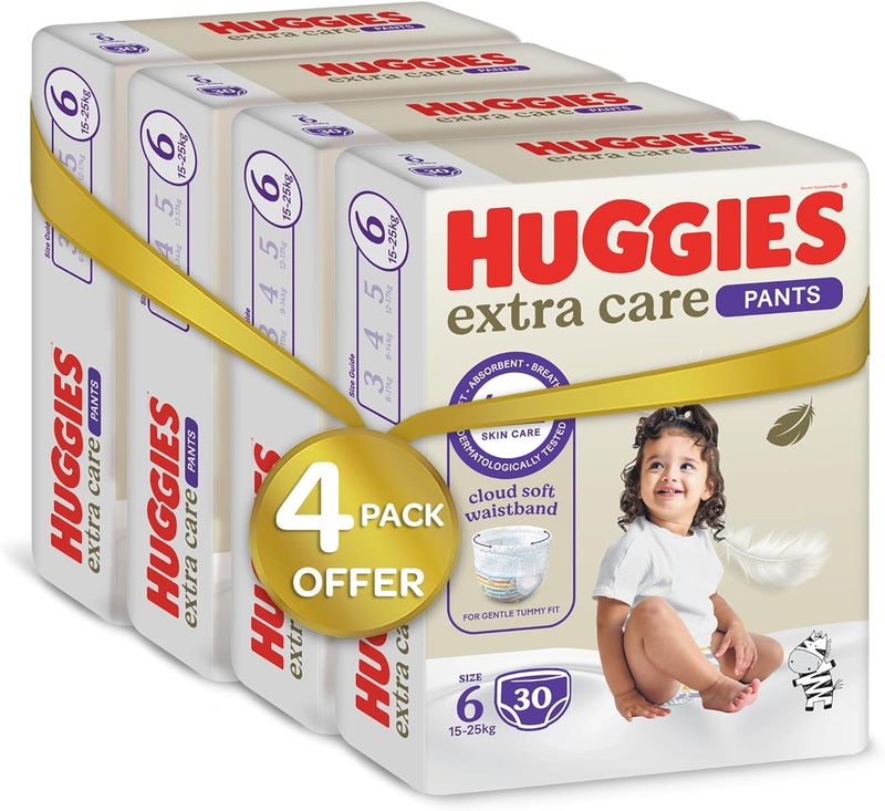 Huggies Extra Care Baby Culottes, Size 6 (15-25 kg), Super Mega Pack, 120 Diaper Pants - Image 2
