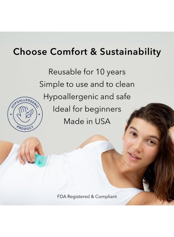 Lena Sensitive Menstrual Cup - Reusable, Soft Silicone, Light & Heavy Flow, Beginner Use - Ideal Alternative to Tampons, Pads, Period Underwear - Period Solution - Regular Capacity - Coral - Image 3