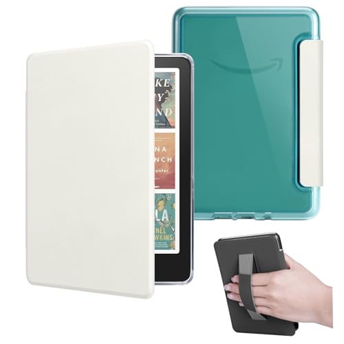 HOICHOE Case for All-New 7" Kindle Paperwhite 12th Gen 2024 and Kindle Colorsoft Signature Edition, Light PU Leather Cover and Transparent Hard Back with Hand Strap, Auto Sleep/Wake, Creamy White - Image 1
