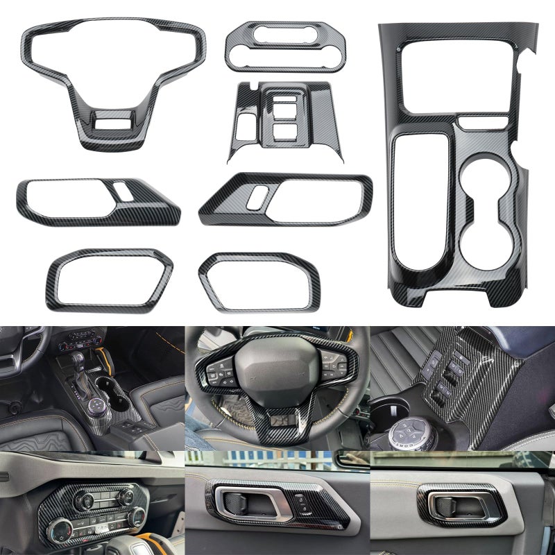 Fancemot 8 Pcs Carbon Fiber Interior Decor Trim Cover Kit Compatible with 20212024 Ford Bronco Gear Shift Panel Cover Inner Door Handle Cover Steering Wheel Cover Not Fit Manual Transmission - Image 3