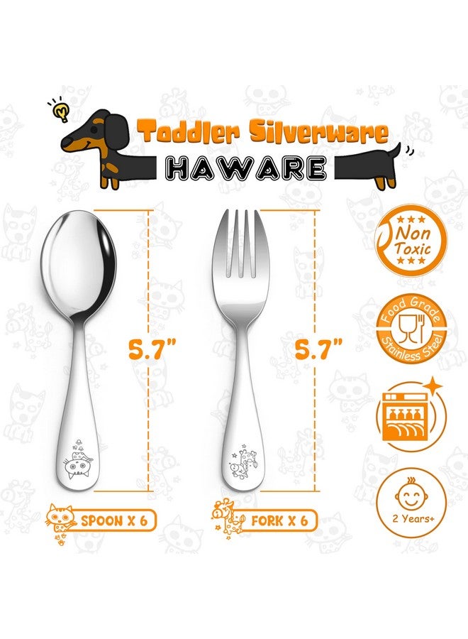 HaWare 12 Pieces Toddler Utensil Sets, Stainless Steel Kids Silverware Set Includes Toddler Forks and Spoons, Kids Safe Cutlery Set for Self Feeding, Cute Animal Handle Pattern, Dishwasher Safe - Image 1