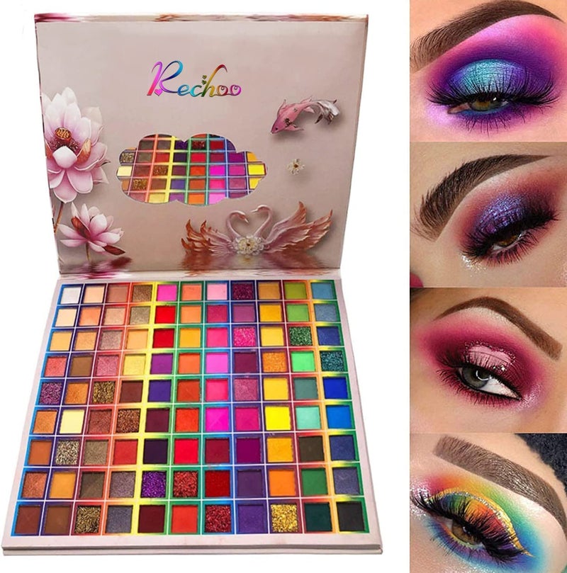 Rechoo 99 Colors Eyeshadow Palette, Rechoo Rainbow Colors Fusion Eyeshadow Palette, Professional Matte Glitter Makeup Pallet, Colorful Powder Long Lasting Eye Shadow - Image 1