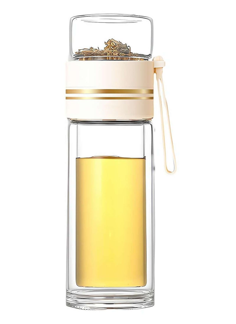 XiuWoo - Tea Infuser Bottle, Clear Double Wall Glass Water Bottle, Portable Travel Water Separation Tea Bottle Mug Cup with Tea Infuser for Women Men, 420ml, white - Image 1