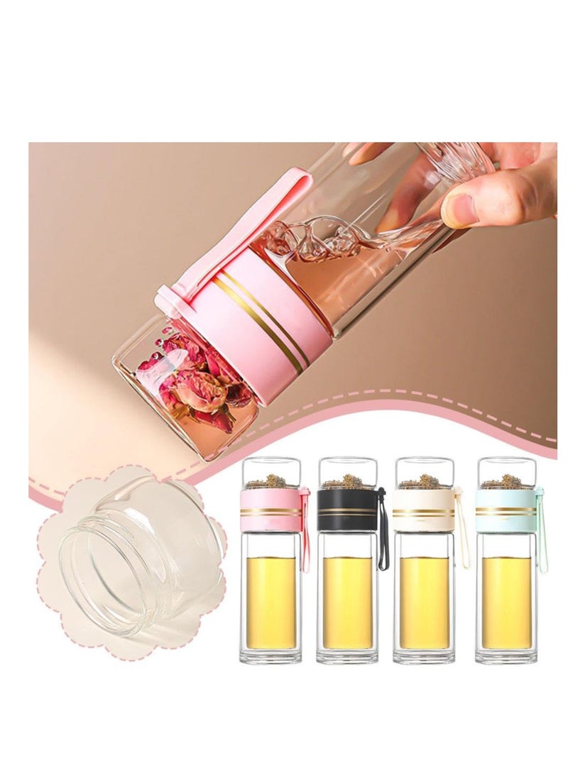 XiuWoo - Tea Infuser Bottle, Clear Double Wall Glass Water Bottle, Portable Travel Water Separation Tea Bottle Mug Cup with Tea Infuser for Women Men, 420ml, white - Image 1