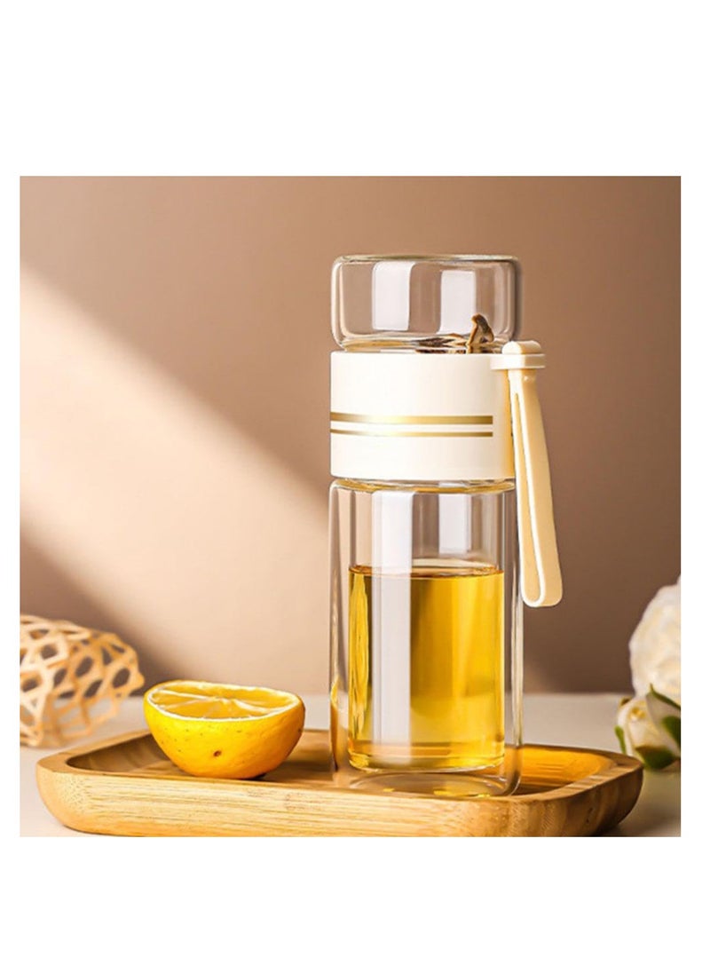 XiuWoo - Tea Infuser Bottle, Clear Double Wall Glass Water Bottle, Portable Travel Water Separation Tea Bottle Mug Cup with Tea Infuser for Women Men, 420ml, white - Image 1