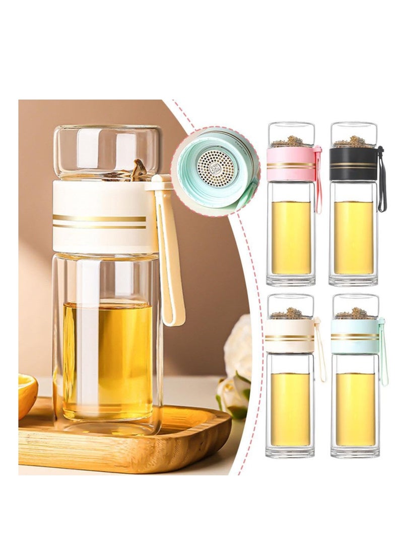 XiuWoo - Tea Infuser Bottle, Clear Double Wall Glass Water Bottle, Portable Travel Water Separation Tea Bottle Mug Cup with Tea Infuser for Women Men, 420ml, white - Image 1