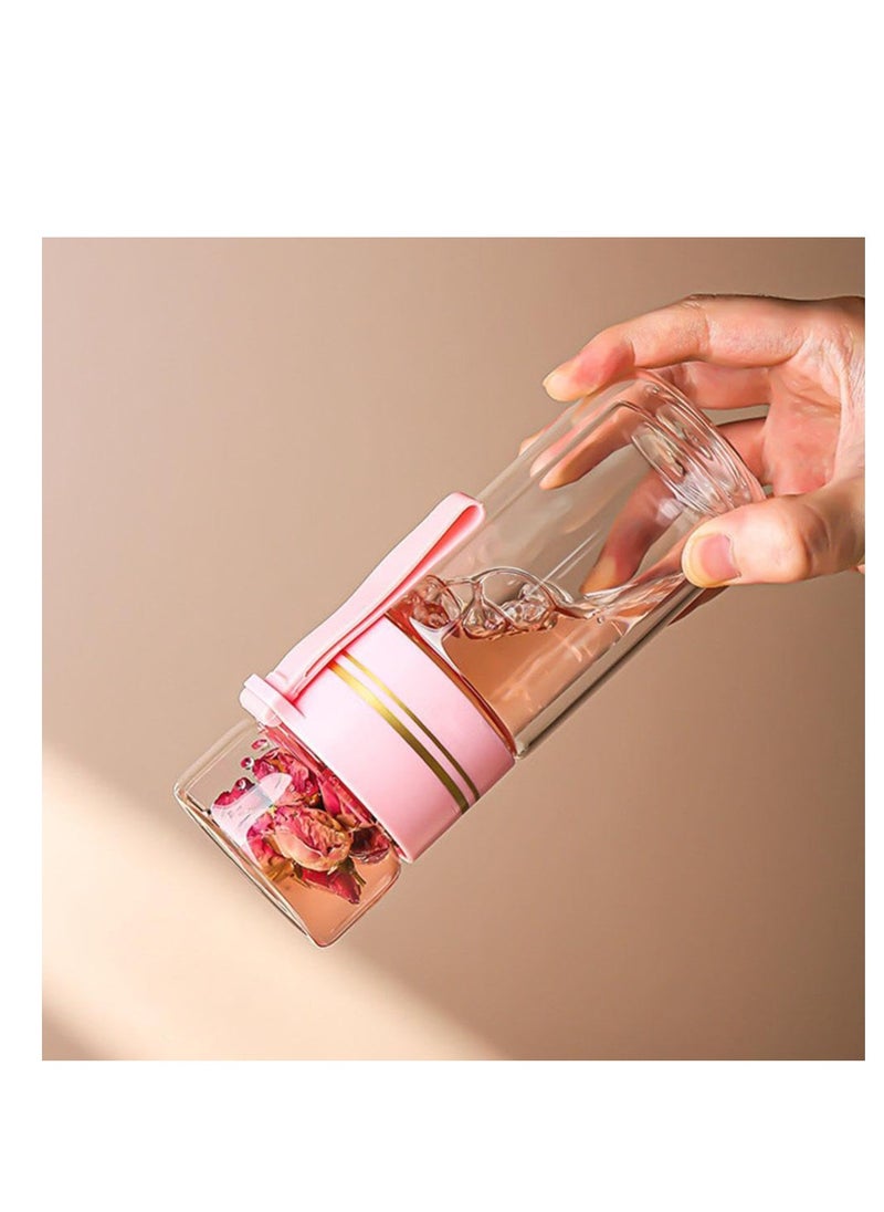 XiuWoo - Tea Infuser Bottle, Clear Double Wall Glass Water Bottle, Portable Travel Water Separation Tea Bottle Mug Cup with Tea Infuser for Women Men, 420ml, white - Image 1