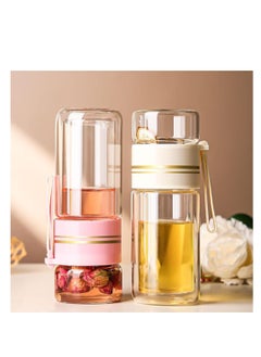 XiuWoo Tea Infuser Bottle, Clear Double Wall Glass Water Bottle, Portable Travel Water Separation Tea Bottle Mug Cup with Tea Infuser for Women Men, 420ml, white  - Image 4