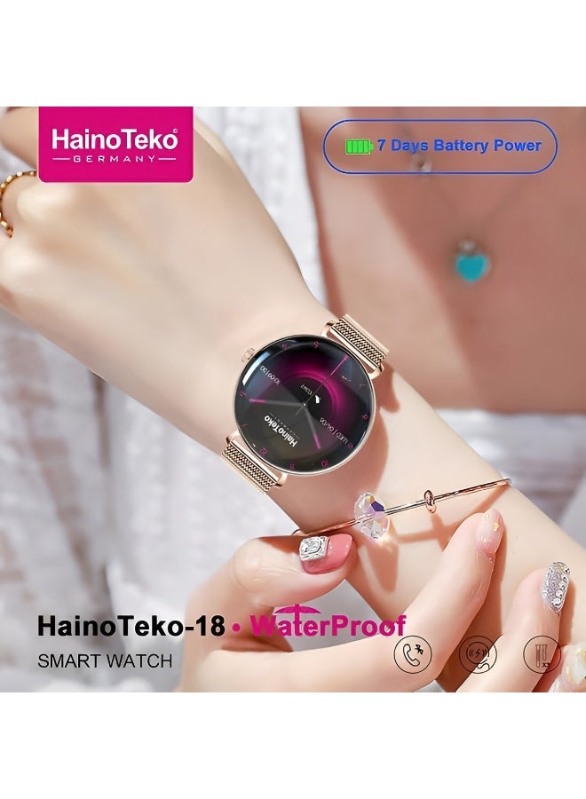 HainoTeko Germany Haino Teko Germany HainoTeko-18 Waterproof Smartwatch with Round AMOLED Display, Bluetooth Calling, and 3 Interchangeable Straps – Gold Edition - Image 3