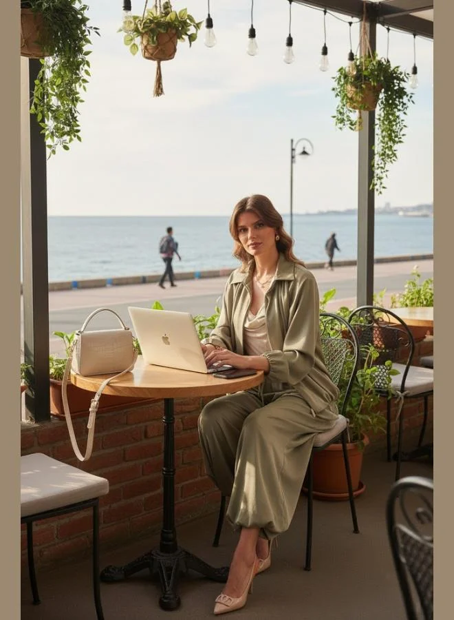 Lela Lela Oversize Classic Collar Batwing Sleeve Zippered Satin Jacket Women's JACKET 6839584