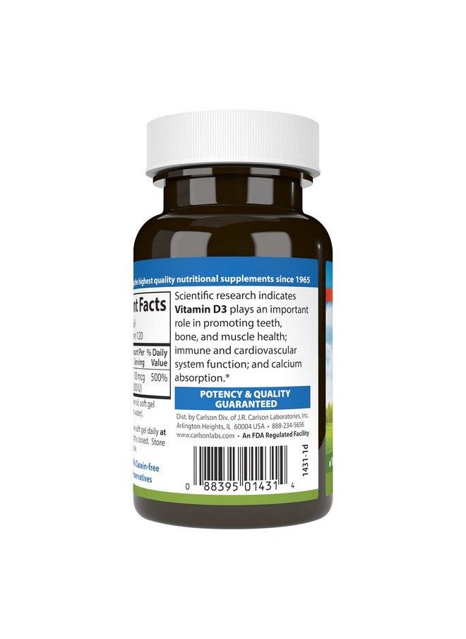 Carlson - Vitamin D3 4000 Iu (100 Mcg) Vitamin D Supplements Bone & Immune Health Cholecalciferol Supplement Gluten Free Vitamin D Capsules 120 Softgels - Image 1