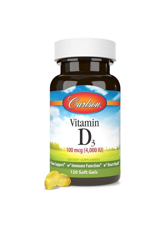 Carlson - Vitamin D3 4000 Iu (100 Mcg) Vitamin D Supplements Bone & Immune Health Cholecalciferol Supplement Gluten Free Vitamin D Capsules 120 Softgels - Image 1