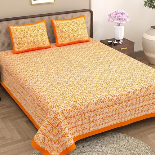 Värde Opulent Collection Double Bedsheet with 2 Pillow Cover | 100% Cotton Bedsheets for Double Bed | Handloom Bedsheet | Size 86x90 inches | King Size (90X102 Inches) (Tahiti Gold, King) - Image 1