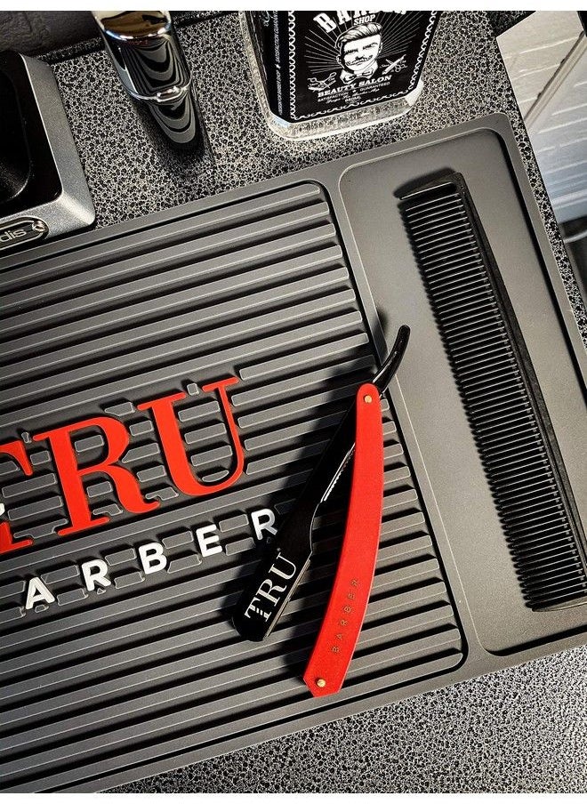 TRU BARBER شفرة حلاقة احترافية بشفرة مستقيمة بشفرة مستقيمة بشفرة 1.5 مم مع حافة مستقيمة متينة وحافة واحدة (أسود وأحمر)  - Image 3