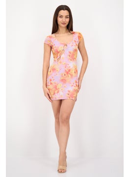 Another Reason Women Floral Print Mini Dress, Lavender Combo  - Image 2
