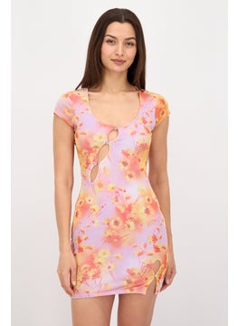 Another Reason Women Floral Print Mini Dress, Lavender Combo  - Image 1