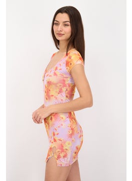 Another Reason Women Floral Print Mini Dress, Lavender Combo  - Image 3