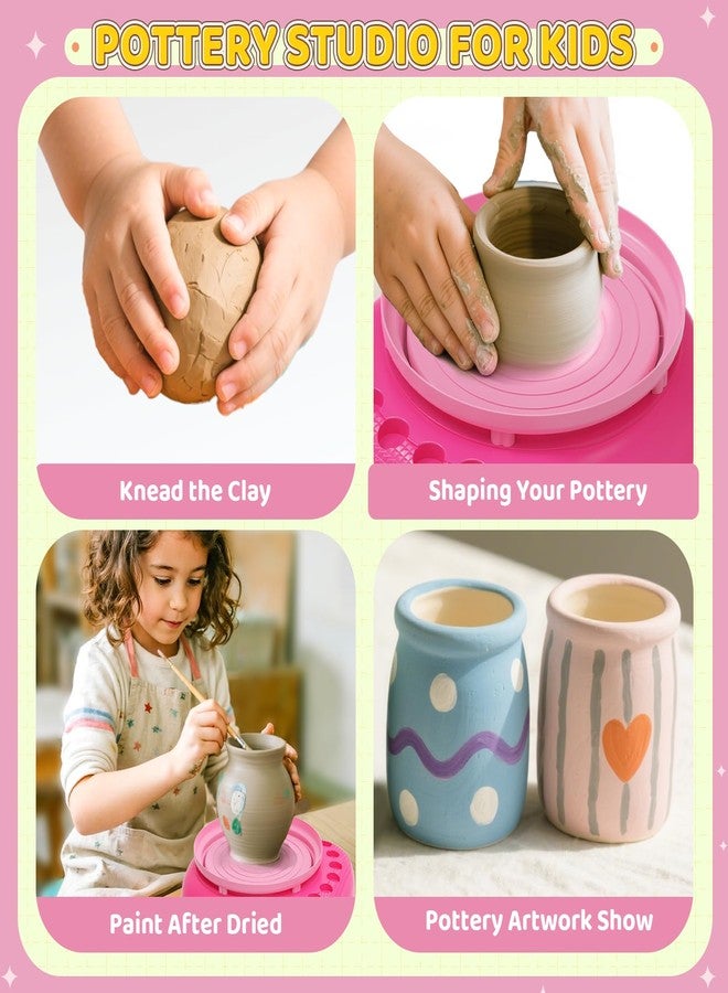Weilim Pottery Wheel for Kids Complete DIY Pottery Painting Kit for Ages 8-12 Beginners with 3 Air-Dry Clay Packs and Tools, Arts Supplies Toys Birthday Easter Gift for Boys Girls 6+ Years Old (Pink) - Image 2