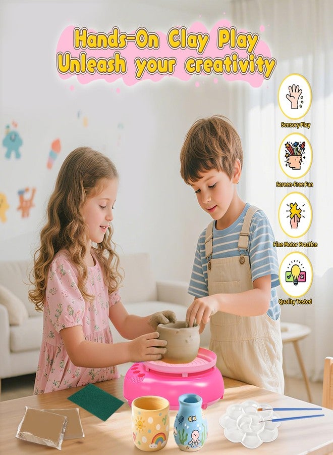 Weilim Pottery Wheel for Kids Complete DIY Pottery Painting Kit for Ages 8-12 Beginners with 3 Air-Dry Clay Packs and Tools, Arts Supplies Toys Birthday Easter Gift for Boys Girls 6+ Years Old (Pink) - Image 3