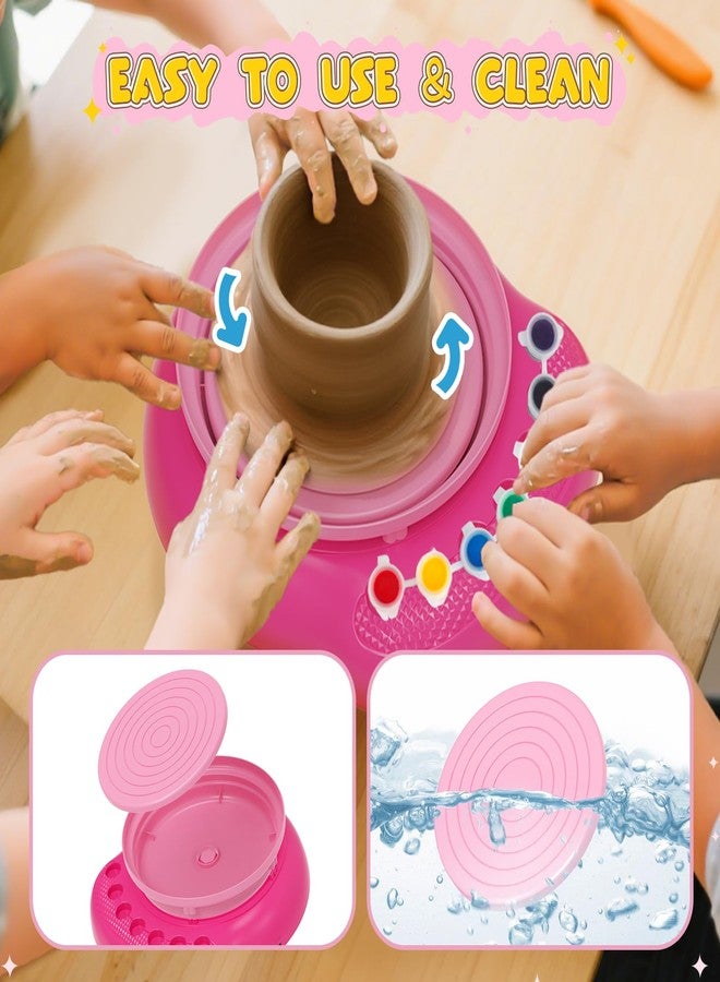 Weilim Pottery Wheel for Kids Complete DIY Pottery Painting Kit for Ages 8-12 Beginners with 3 Air-Dry Clay Packs and Tools, Arts Supplies Toys Birthday Easter Gift for Boys Girls 6+ Years Old (Pink) - Image 4