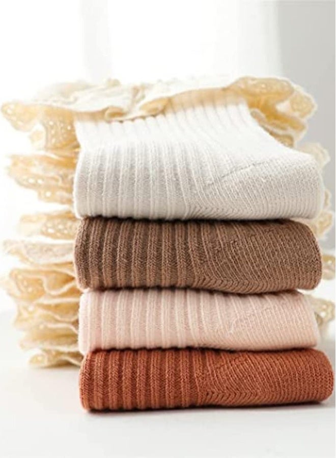 Baby Girls Knee High Socks, 4 Pack NewBorn Baby Girls Socks Toddler Cotton Knee High Stockings Lace Long Infant Ruffled Cute Princess Socks, 1-3 Years old - Image 2