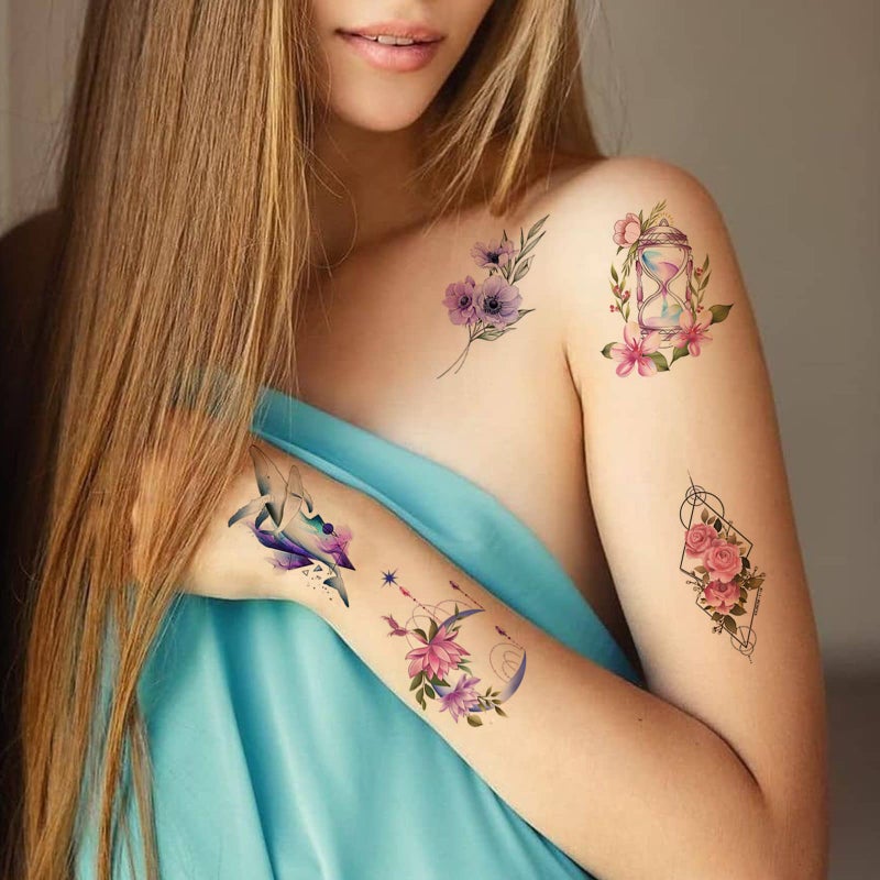 Roarhowl 46 pattern Fun tattoo  Flower Temporary Tattoos  Fake Tattoos for Women Girls 16 Sheets - Image 2