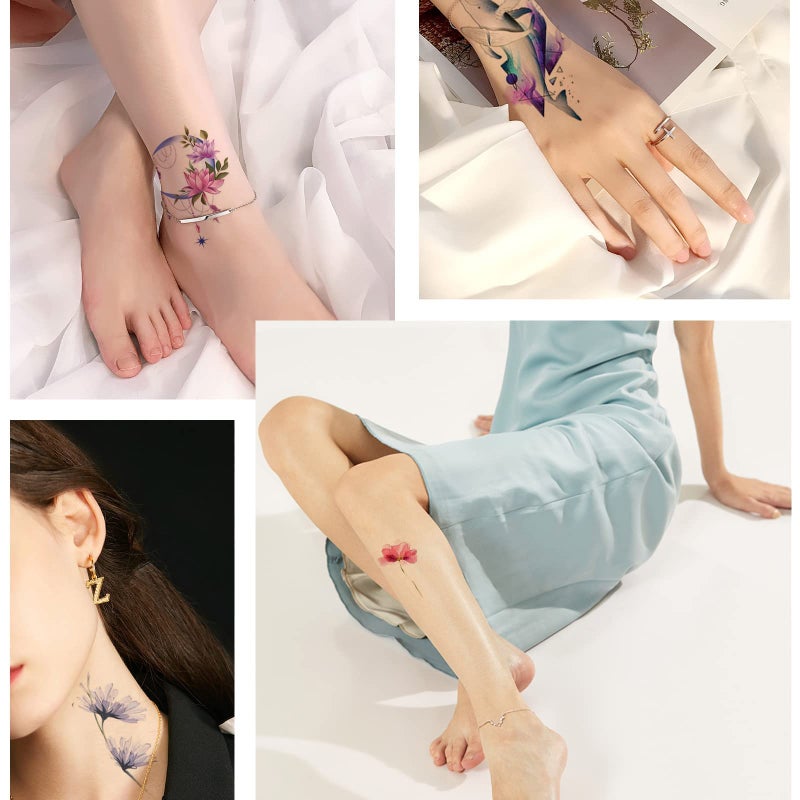 Roarhowl 46 pattern Fun tattoo  Flower Temporary Tattoos  Fake Tattoos for Women Girls 16 Sheets - Image 3