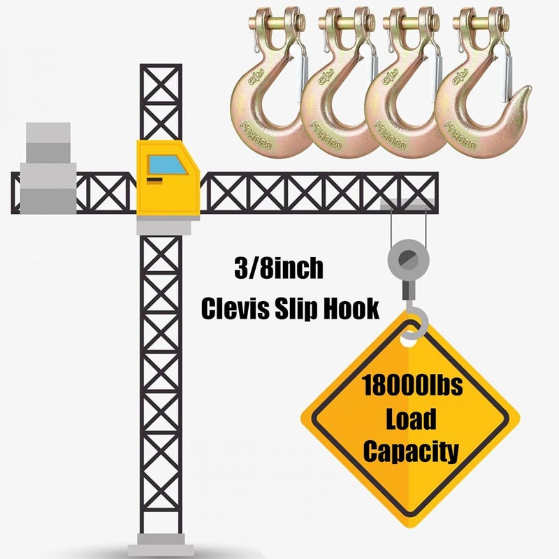 EPHECH 3/8" Clevis Slip Hook with Safety Latch, 6 Pack Heavy Duty Clevis Chian Hook for 3/8" Grade 70 Transport Chain, 18000LBS Capacity for Heavy Load - Image 5