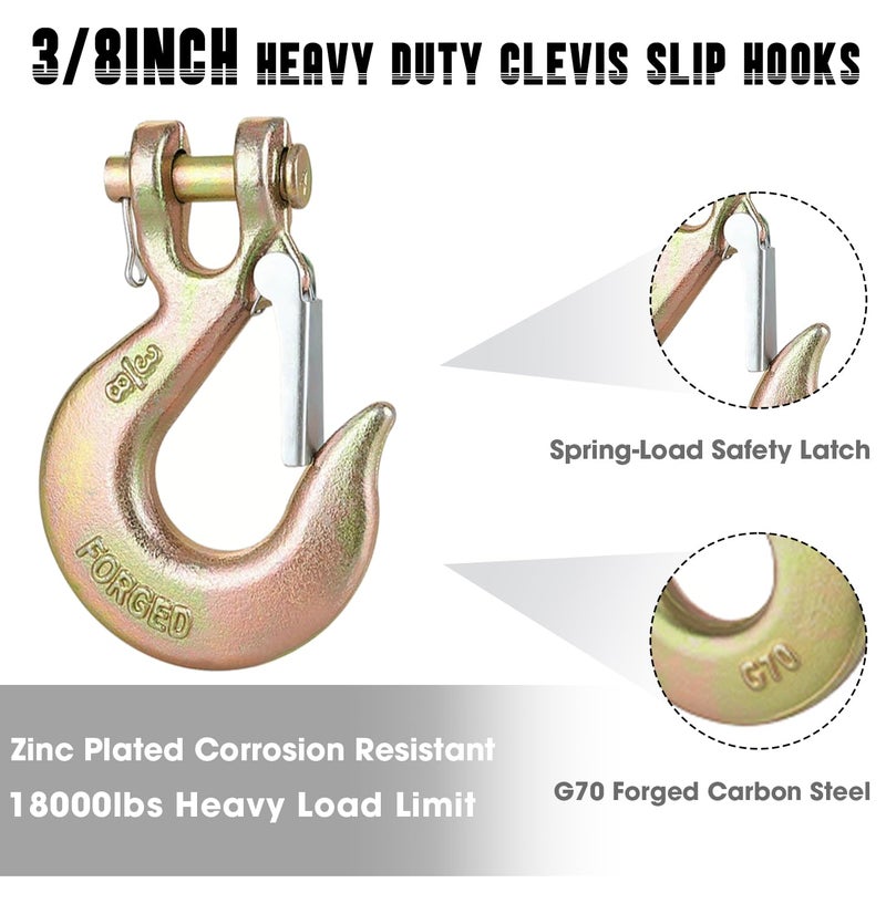 EPHECH 3/8" Clevis Slip Hook with Safety Latch, 6 Pack Heavy Duty Clevis Chian Hook for 3/8" Grade 70 Transport Chain, 18000LBS Capacity for Heavy Load - Image 4