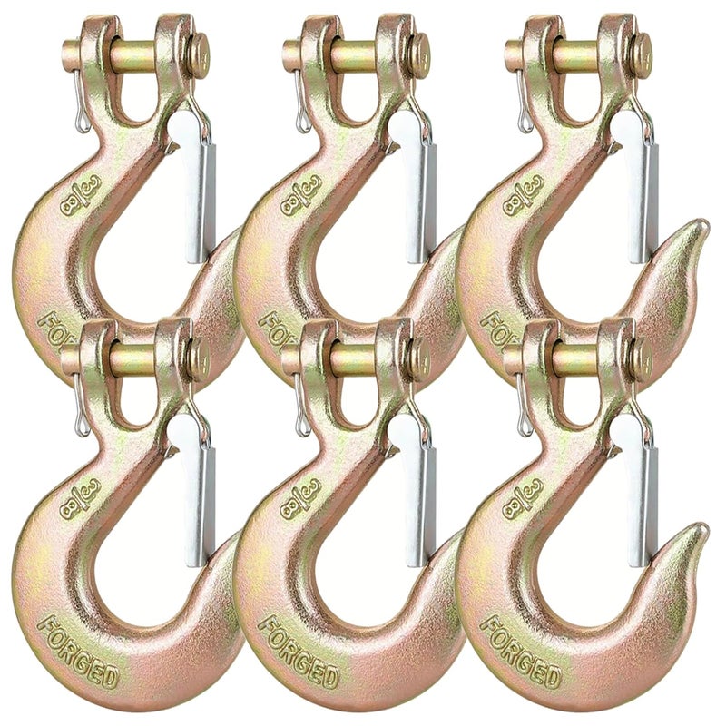 EPHECH 3/8" Clevis Slip Hook with Safety Latch, 6 Pack Heavy Duty Clevis Chian Hook for 3/8" Grade 70 Transport Chain, 18000LBS Capacity for Heavy Load - Image 1