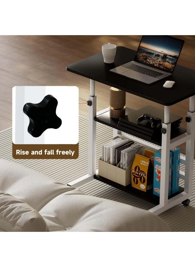GGEROU - Adjustable Home Office Desk Portable Study Computer Rolling Desk for Small Spaces Movable Sofa Side Bed Table on Wheels Student Small Standing Laptop Desk with Storage, Black - Image 1
