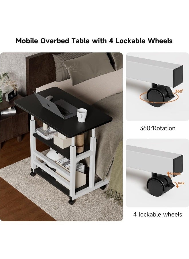 GGEROU - Adjustable Home Office Desk Portable Study Computer Rolling Desk for Small Spaces Movable Sofa Side Bed Table on Wheels Student Small Standing Laptop Desk with Storage, Black - Image 1