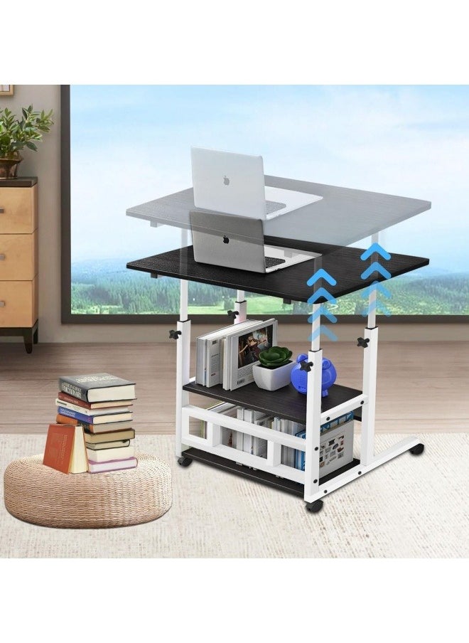 GGEROU - Adjustable Home Office Desk Portable Study Computer Rolling Desk for Small Spaces Movable Sofa Side Bed Table on Wheels Student Small Standing Laptop Desk with Storage, Black - Image 1