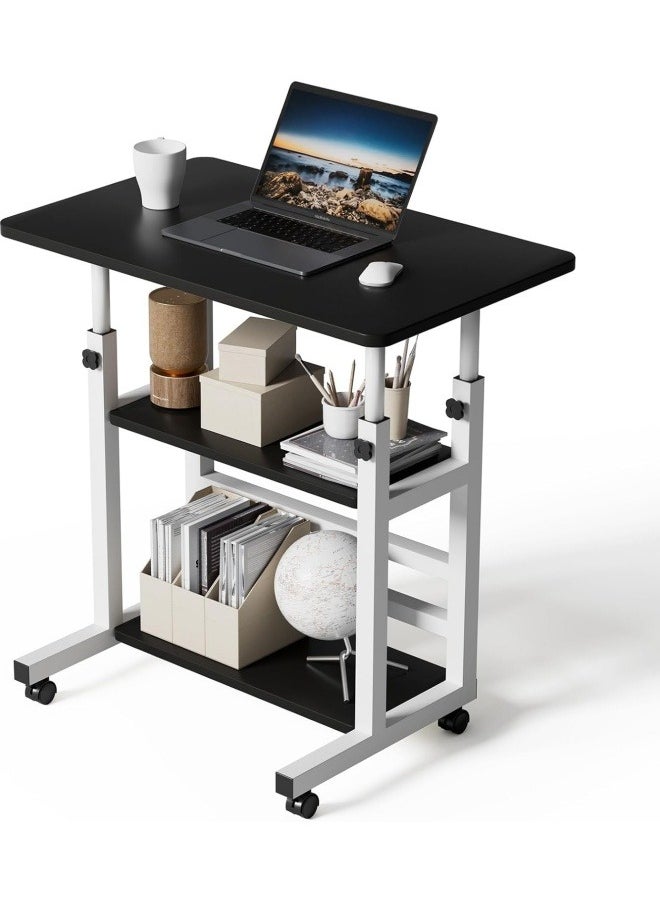 GGEROU - Adjustable Home Office Desk Portable Study Computer Rolling Desk for Small Spaces Movable Sofa Side Bed Table on Wheels Student Small Standing Laptop Desk with Storage, Black - Image 1