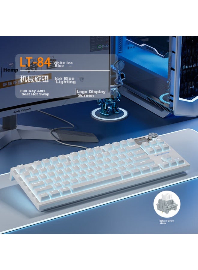 Langtu Lt84 White Ice Blue Wired Mechanical Keyboard, Gaming And Office Keyboard, Hot-swappable Keyboard, Silver Gray Switch - Image 1