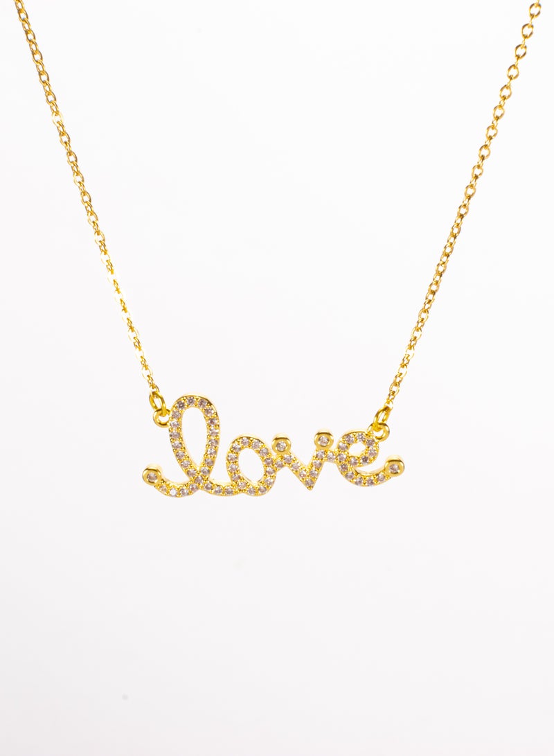 The Black Pearl Accessories Zirconic Golden Stainless Steel Love Pendant Necklace - Image 1