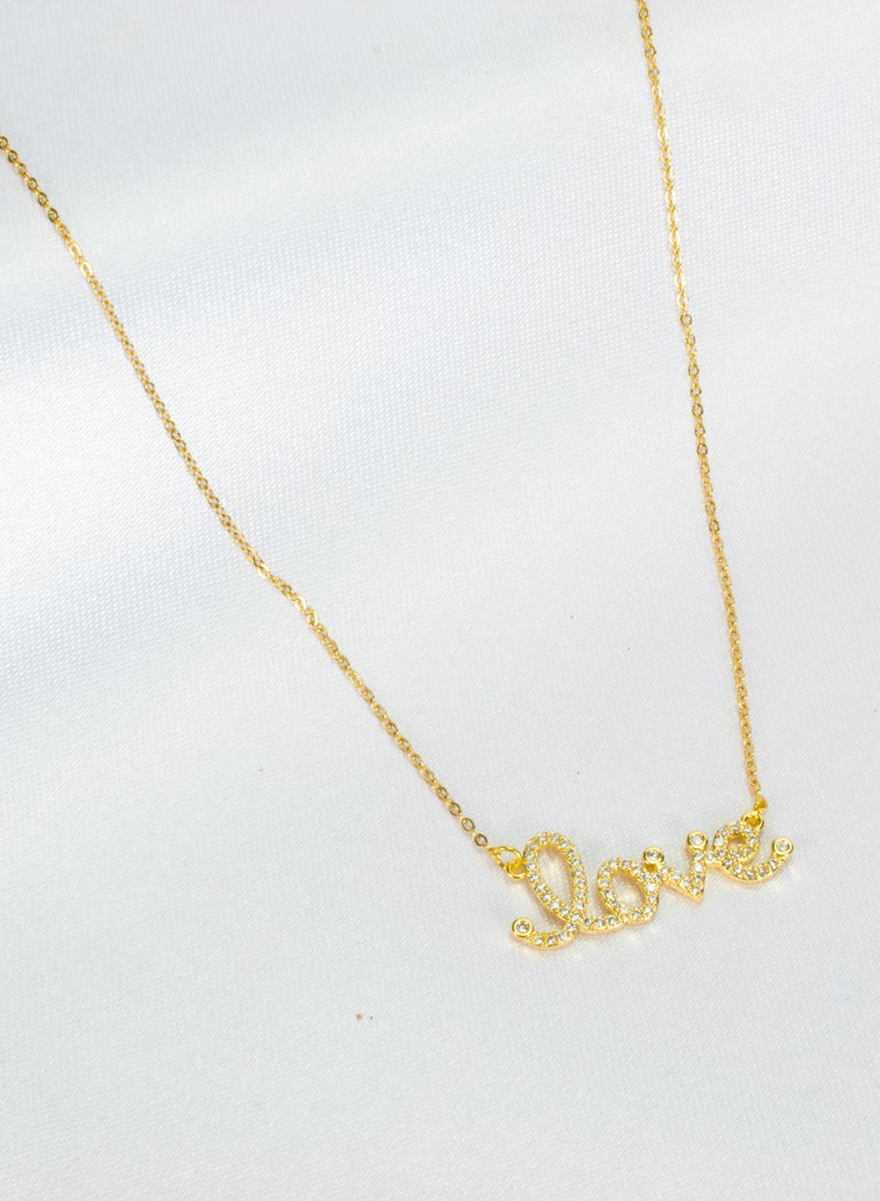 The Black Pearl Accessories Zirconic Golden Stainless Steel Love Pendant Necklace - Image 3