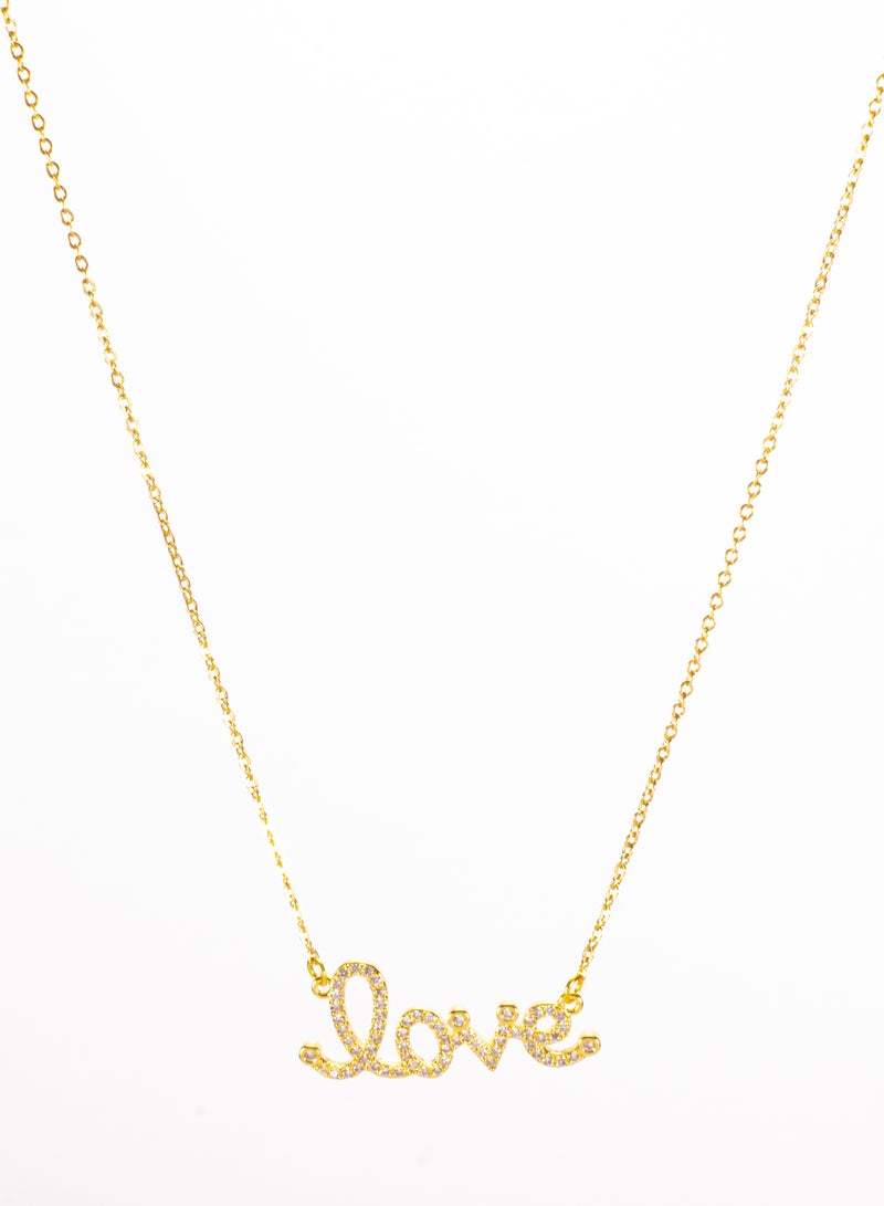 The Black Pearl Accessories Zirconic Golden Stainless Steel Love Pendant Necklace - Image 2