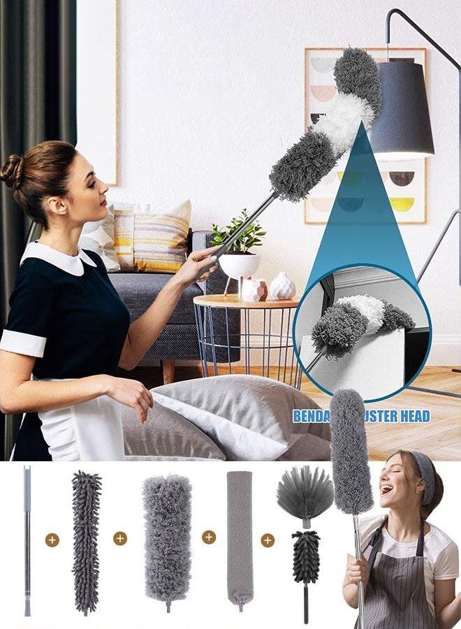 Loquat 6 Pack Washable Telescopic Duster Bendable Microfiber Feather Duster Ceiling Fan Duster Retractable Cleaning Dust Collector Combination Kit for Cleaning High or Low Places - Image 1