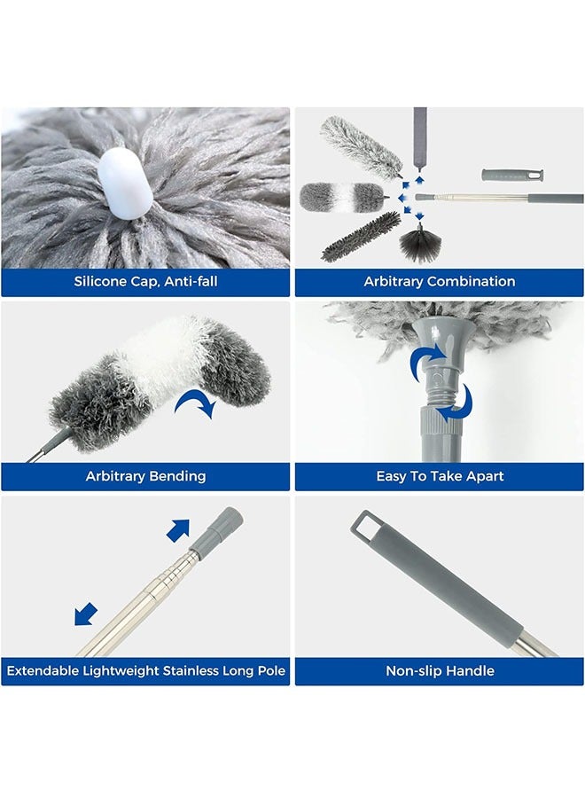 Loquat 6 Pack Washable Telescopic Duster Bendable Microfiber Feather Duster Ceiling Fan Duster Retractable Cleaning Dust Collector Combination Kit for Cleaning High or Low Places - Image 5