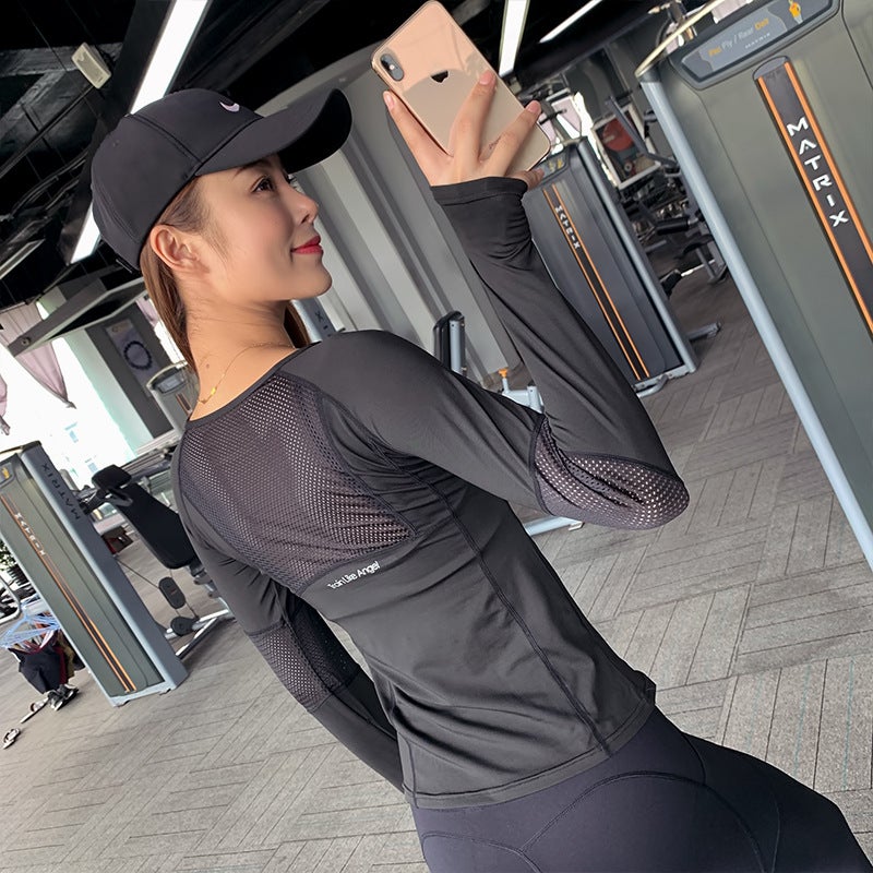 Generic New Autumn and Winter Yoga Clothes Fitness Clothes Sports T-shirt Womens Running Long Sleeve Tight Quick-drying Fitness Yoga Top Tight Round Neck Long Sleeve Black 